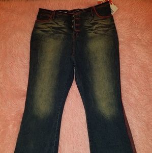 Laser Flare Stretch Jeans with red stitching. 24